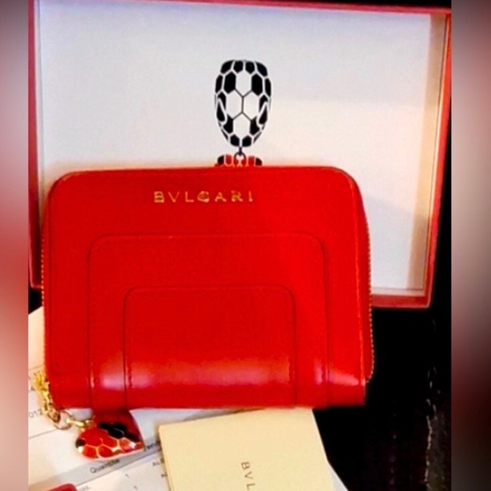 BVLGARI Authentic Red Pink Zip Around Wallet